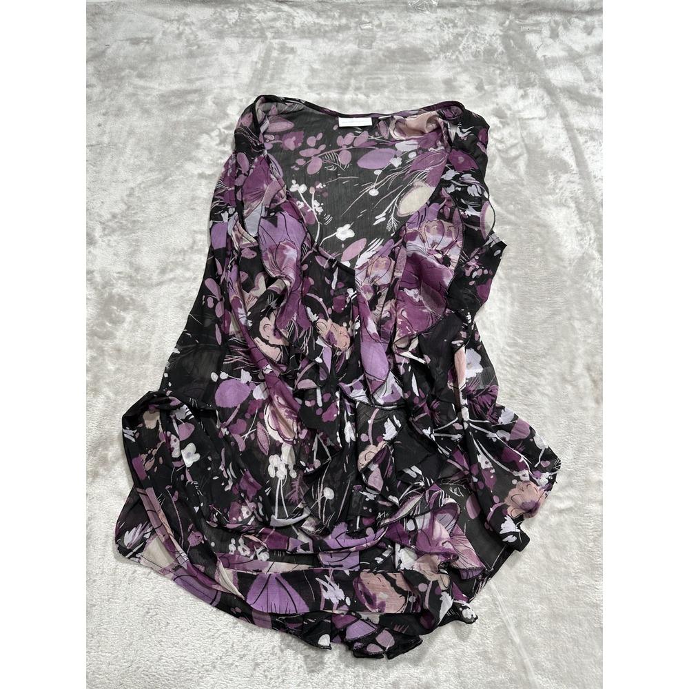 New York and Company Women's Blouse Size XL Sleeveless Floral Multicolor Tie Off